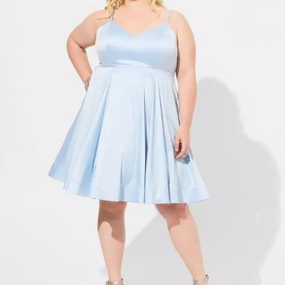 torrid Dresses & Skirts - Torrid Mini Satin Skater Dress In "Skyway" Blue- NWT- Size 24
